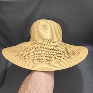 J Crew Womens Sun Hat Natural Paper Blend Wide Brim Floppy One Size NEW